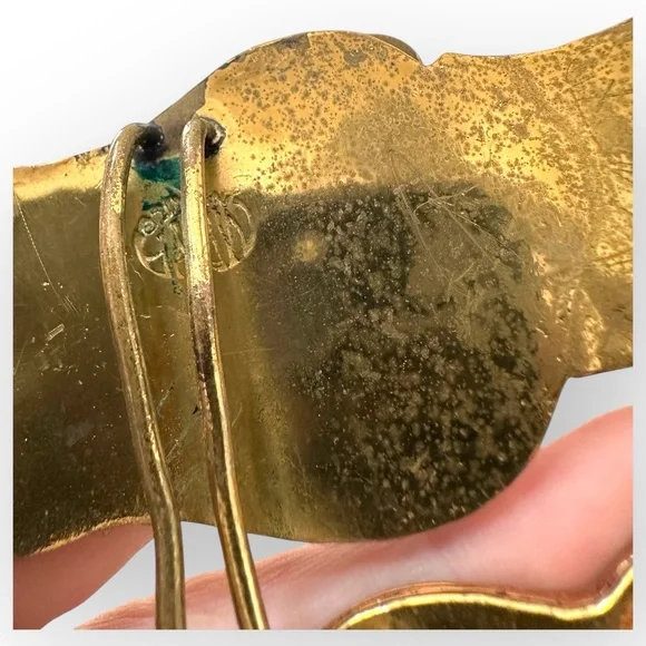 Vintage MCM Hubert Harmon Mayo Mexico Enamel Brass Brutalist Belt Buckle - Picture 7 of 11